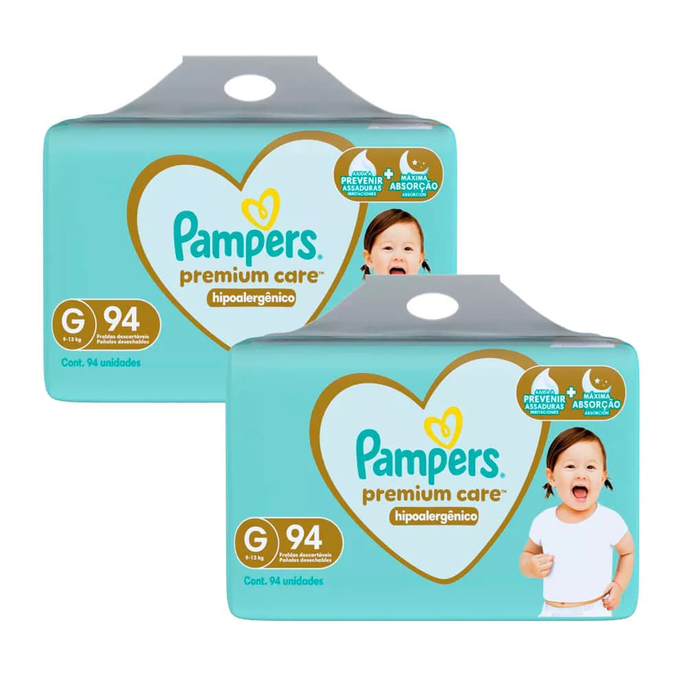 Kit 2 Fralda Pampers Premium Care Hipoalergênico G 94 Unidades